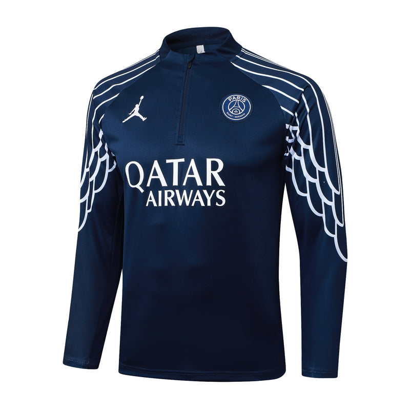 Conjunto Half Ziper PSG 2025/26 - Jordan Jaqueta + Calça - Azul/Branca