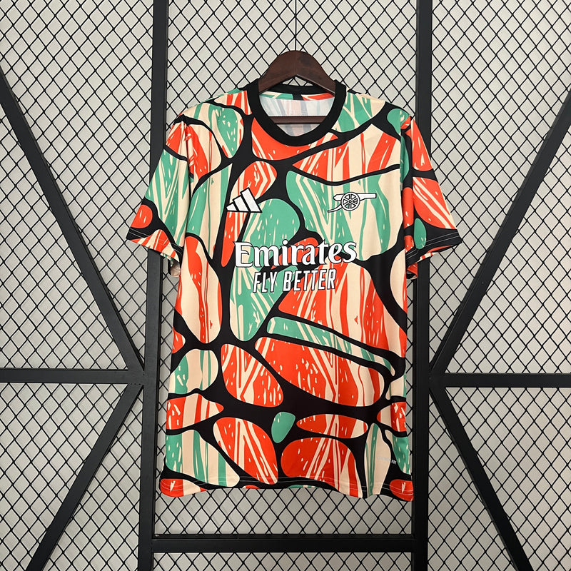 camisa-arsenal-pre-jogo-2024-25-adidas-torcedor-masculina-laranja-verde-preto-preta-emirates-fly-better