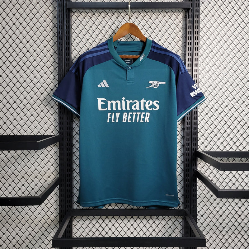 camisa-arsenal-third-terceira-3-2023-24-adidas-torcedor-masculina-verde-azul-branco-branca-emirates-fly-better