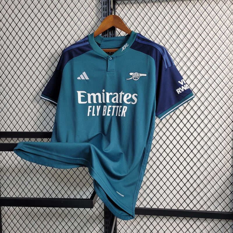 camisa-arsenal-third-terceira-3-2023-24-adidas-torcedor-masculina-verde-azul-branco-branca-emirates-fly-better