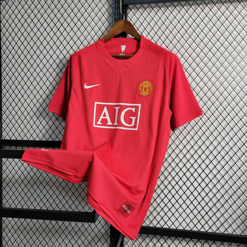 Camisa Pronta Entrega Manchester United Home 2007/08 - Nike Retrô Masculina - Vermelha/Branca + RONALDO N°7 + Frete Grátis