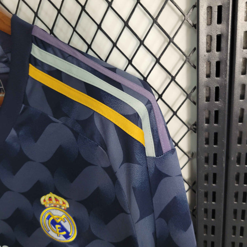 camisa-manga-longa-comprida-away-2-reserva-madrid-2023-24-adidas-emirates-fly-better-torcedor-masculina-masculino-azul-vini-jr-mbappe-rodrygo-modric-bellingham-endrick-valverde-carvajal-lucas-vasquez-kroos
