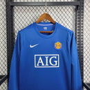 camisa-manga-longa-comprida-manchester-united-diabos-vermelhos-third-terceira-3-2008-09-nike-retro-masculina-masculino-aig-champions-league-mundial-branca-branco-azul-nani-cristiano-ronaldo-cr7-rooney-scholes-giggs-anderson-valencia-evra