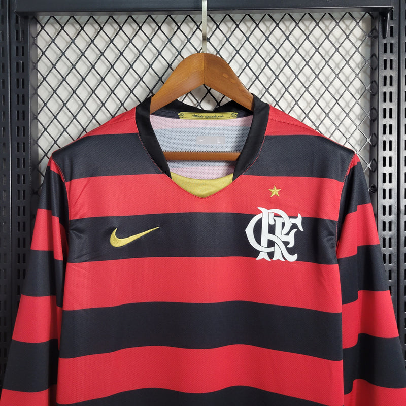 camisa-manga-longa-comprida-masculina-masculino-flamengo-mengo-fla-home-titular-1-2008-09-nike-retro-dourada-dourado-dorado-dorada-preto-preta-vermelha-vermelho-adriano-imperador
