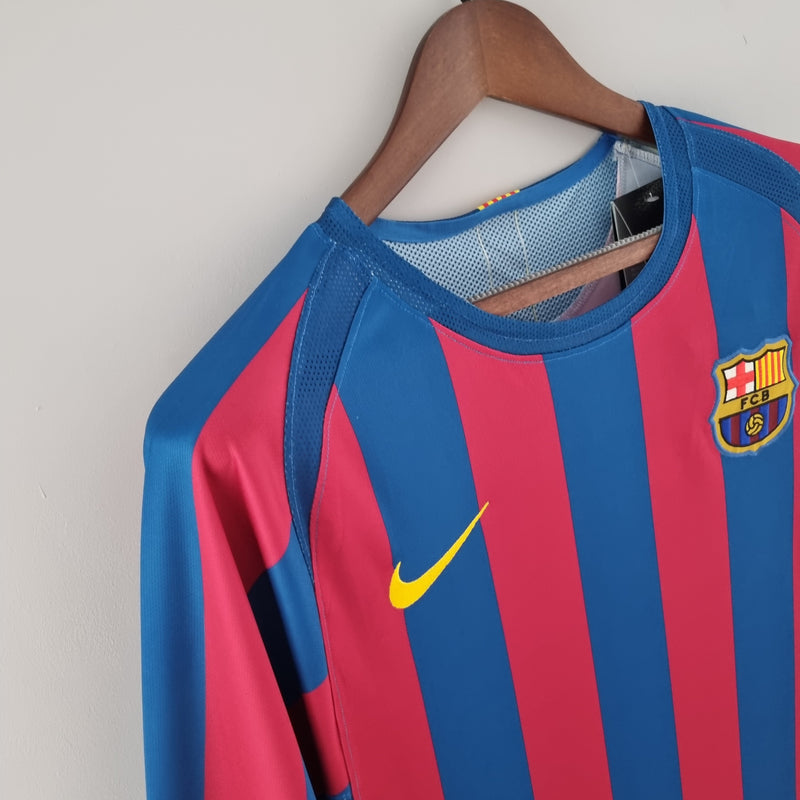 camisa-manga-longa-masculina-barcelona-barca-home-titular-1-2005-06-nike-torcedor-vermelha-amarela-amarelo-vermelho-azul-fcb-messi-neymar-ronaldinho
