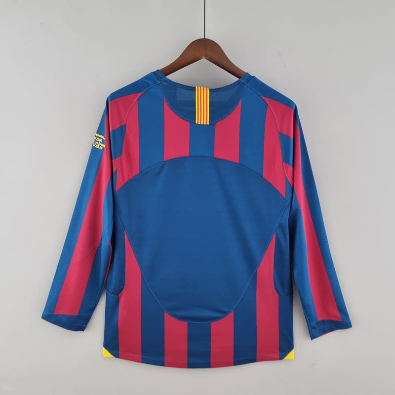 camisa-manga-longa-masculina-barcelona-barca-home-titular-1-2005-06-nike-torcedor-vermelha-amarela-amarelo-vermelho-azul-fcb-messi-neymar-ronaldinho
