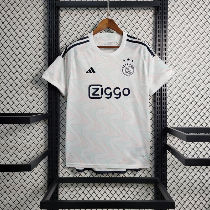 camisa-masculina-adidas-ajax-away-reserva-2-2023-24-torcedor-preta-preto-branco-branca-amsterdam-ziggo
