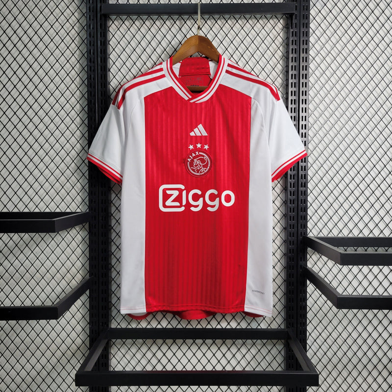 camisa-masculina-adidas-ajax-home-titular-1-2023-24-torcedor-vermelha-vermelho-branco-branca-amsterdam-ziggo
