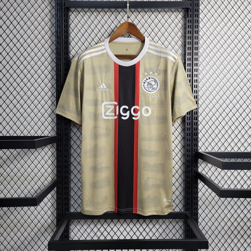 camisa-masculina-adidas-ajax-third-terceira-3-2023-24-torcedor-preta-preto-branco-branca-bege-amsterdam-ziggo
