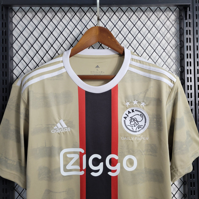 camisa-masculina-adidas-ajax-third-terceira-3-2023-24-torcedor-preta-preto-branco-branca-bege-amsterdam-ziggo
