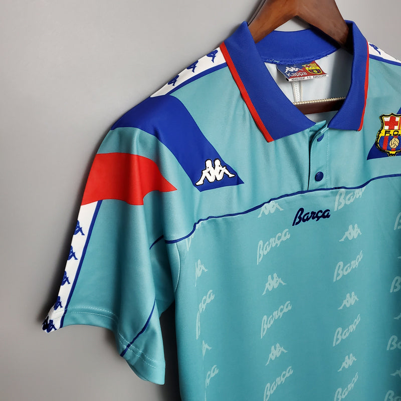 camisa-masculina-barcelona-barca-away-reserva-2-1992-95-kappa-retrô-branca-branco-verde-azul-vermelha-vermelho-fcb-messi-neymar-ronaldo 