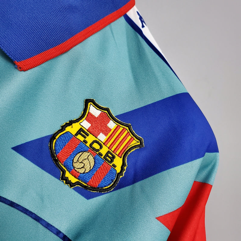 camisa-masculina-barcelona-barca-away-reserva-2-1992-95-kappa-retrô-branca-branco-verde-azul-vermelha-vermelho-fcb-messi-neymar-ronaldo 