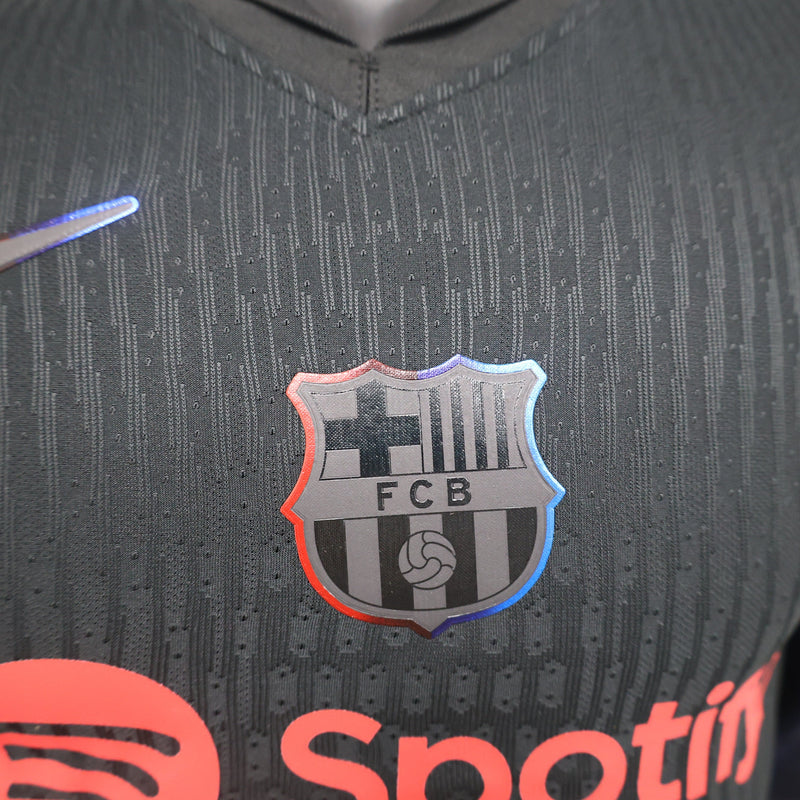camisa-masculina-barcelona-barca-away-reserva-2-2024-25-nike-jogador-vermelho-vermelha-azul-preto-preta-spotify-unicef-fcb-messi-neymar-suarez