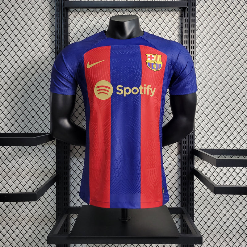 camisa-masculina-barcelona-barca-home-titular-1-2023-24-nike-jogador-azul-vermelho-vermelha-spotify-fcb-messi-suarez-neymar
