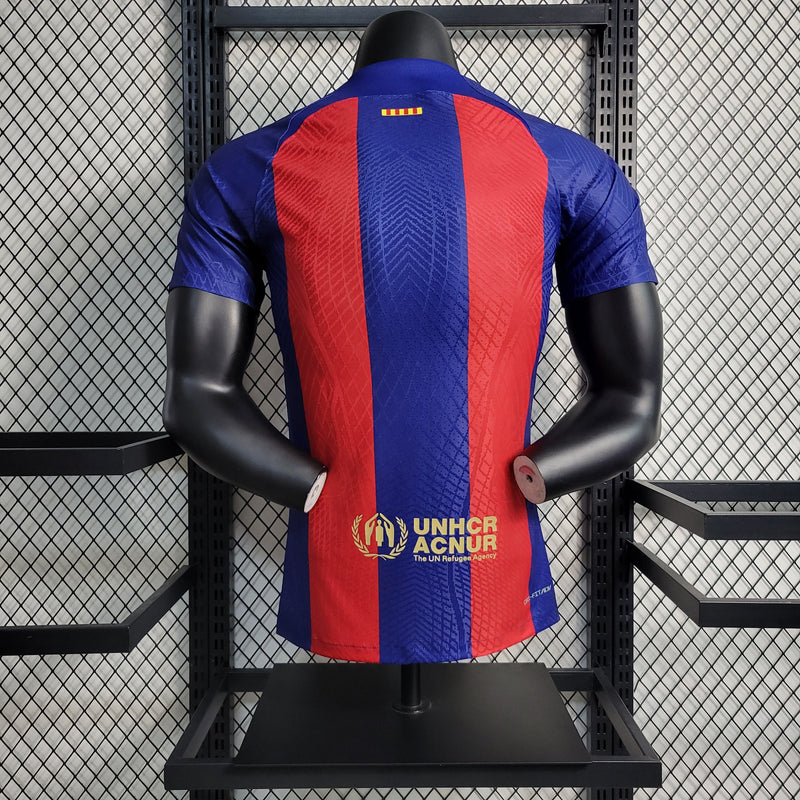 camisa-masculina-barcelona-barca-home-titular-1-2023-24-nike-jogador-azul-vermelho-vermelha-spotify-fcb-messi-suarez-neymar
