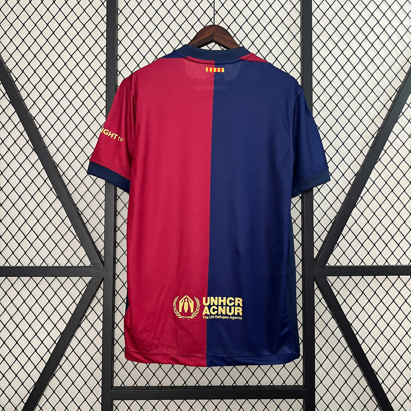 camisa-masculina-barcelona-barca-home-titular-1-2024-25-nike-torcedor-azul-vermelho-vermelha-spotify-fcb-messi-suarez-neymar