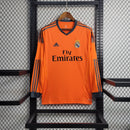 camisa-masculina-manga-longa-away-reserva-2-real-madrid-madri-2013-14-adidas-retro-preto-preta-ronaldo-cr7-bale-kroos-benzema-fly-emirates-laranja-gola-v