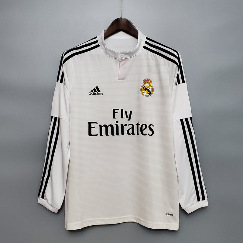 camisa-masculina-manga-longa-real-madrid-madri-home-titular-1-2014-15-adidas-retro-preto-preta-branca-branco-ronaldo-kroos-bale-benzema-cr7-fly-emirates