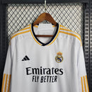 camisa-masculina-manga-longa-real-madrid-madri-home-titular-1-2023-24-adidas-retro-amarelo-amarela-branca-branco-ronaldo-kroos-vini-jr-cr7-fly-emirates-better