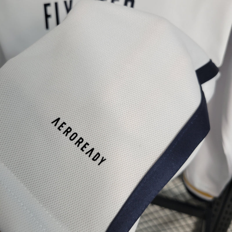 camisa-masculina-manga-longa-real-madrid-madri-home-titular-1-2023-24-adidas-retro-amarelo-amarela-branca-branco-ronaldo-kroos-vini-jr-cr7-fly-emirates-better