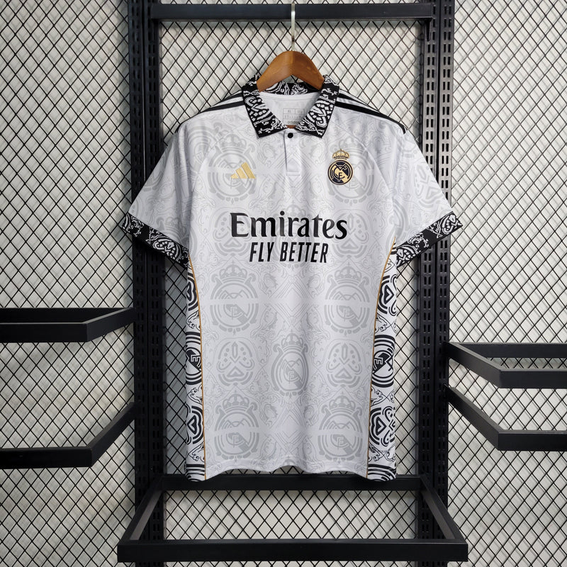 camisa-masculina-real-madrid-madri-2023-24-torcedor-preto-preta-branco-branca-ronaldo-cr7-kroos-vini-jr-fly-emirates