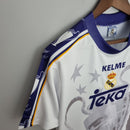 camisa-masculina-real-madrid-madri-home-titular-1-1997-98-kelme-retro-branca-branco-azul-ronaldo-cr7-teka-champions-league