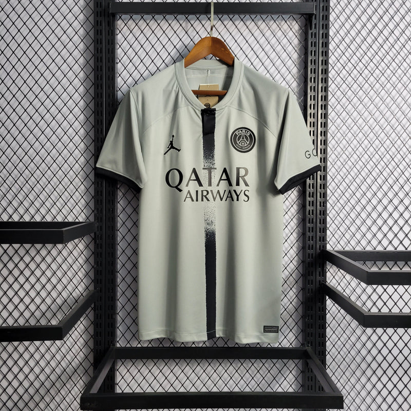 camisa-psg-paris-saint-germain-away-2-reserva-2022-23-jordan-torcedor-masculina-masculino-preto-preta-cinza-neymar-jr-ney-messi-lionel-mbappe-goat-qatar-airways