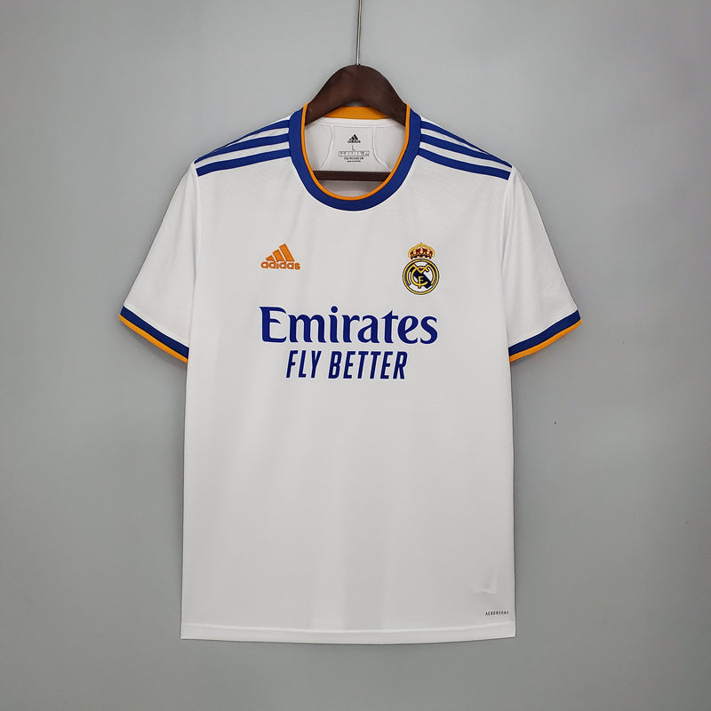 camisa-real-madrid-madri-2021-22-adidas-home-titular-1-torcedor-masculina-branca-branco-azul-laranja-cr7-vini-jr-kroos-ronaldo-fly-emirates-better