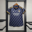 camisa-real-madrid-madri-away-2-reserva-2023-24-adidas-feminina-azul-laranja-ronaldo-vini-jr-kroos-cr7-fly-emirates-better
