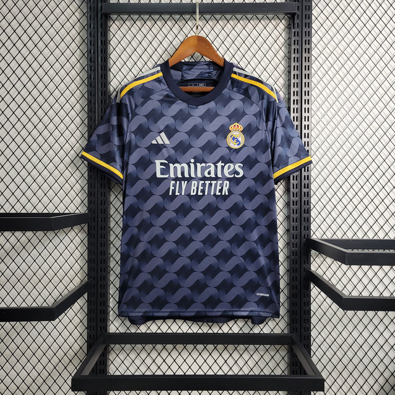 camisa-real-madrid-madri-away-2-reserva-2023-24-adidas-masculina-azul-laranja-torcedor-ronaldo-vini-jr-kroos-cr7-fly-emirates-better