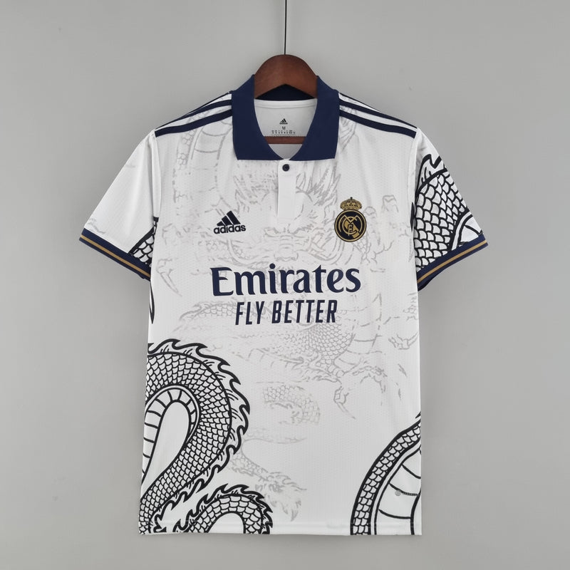 camisa-real-madrid-madri-torcedor-adidas-2023-24-branca-branco-azul-dragao-cr7-ronaldo-vini-jr-kroos-emirates-fly-better