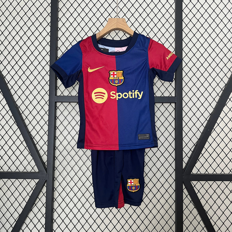  conjunto-kit-infaltil-kids-barcelona-barca-home-titular-1-2024-25-nike-torcedor-vermelha-vermelho-azul-fcb-spotify-messi-neymar
