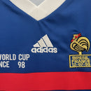 Conjunto Kit Infantil Seleção França Home 1998/99 - Adidas Retrô - Azul/Branca