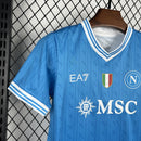 Conjunto Kit Infantil Napoli Home 2025/26 - EA7 Torcedor - Azul/Branca
