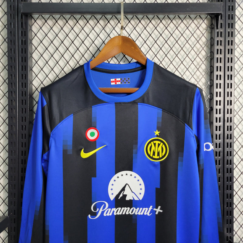 Camisa Inter de Milão Manga Longa Home 2023/24 - Puma Torcedor Masculina - Azul/Preta