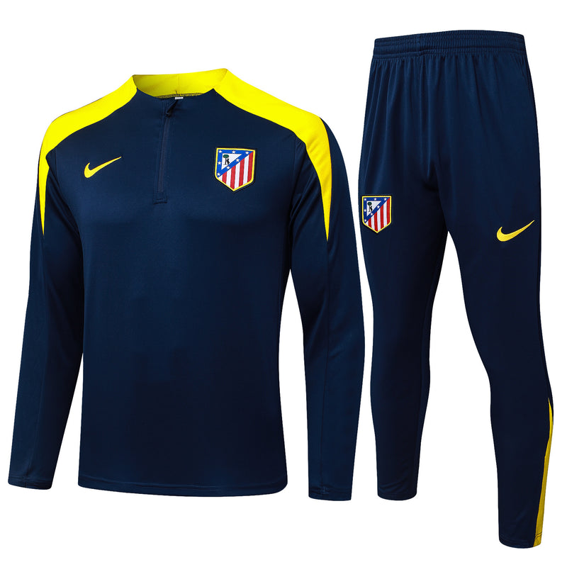 Conjunto de Treino Half Ziper Atlético de Madrid 2025/26 - Nike Jaqueta + Calça - Azul/Amarela