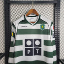 Camisa Manga Longa Sporting Home 2001/02 - Rebook Retrô Masculina - Branca/Verde