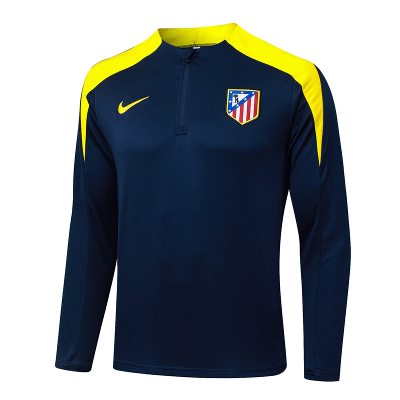 Conjunto de Treino Half Ziper Atlético de Madrid 2025/26 - Nike Jaqueta + Calça - Azul/Amarela