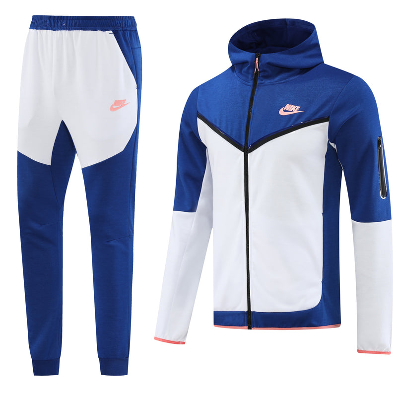 Kit Conjunto Nike Tech Fleece - Jaqueta e Calça- Azul/Branca