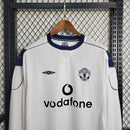 Camisa Manga Longa Manchester United Away 1999/00 - Umbro Retrô Masculina - Branca/Preta