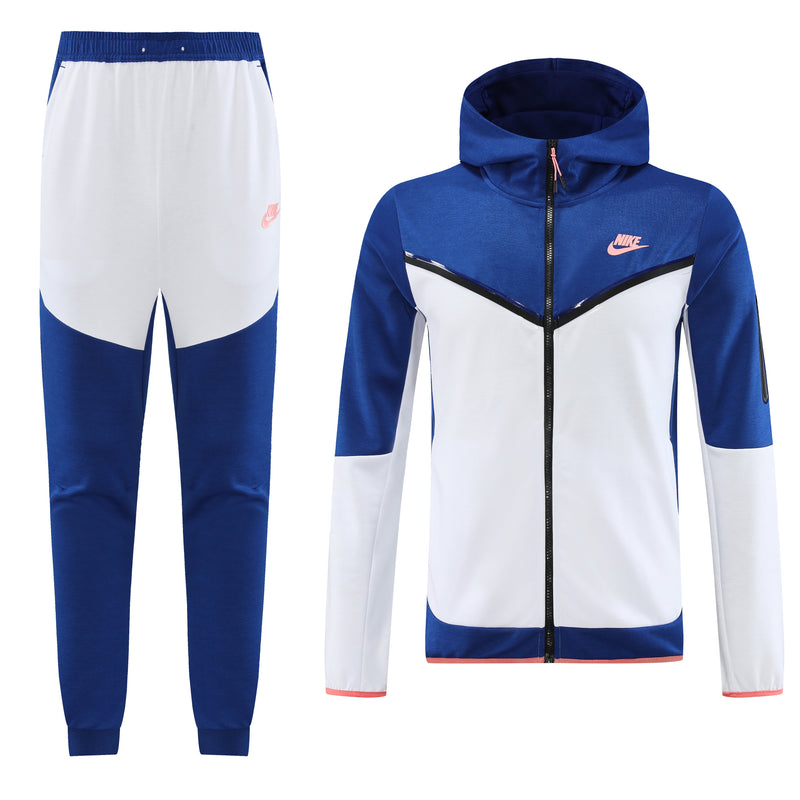 Kit Conjunto Nike Tech Fleece - Jaqueta e Calça- Azul/Branca