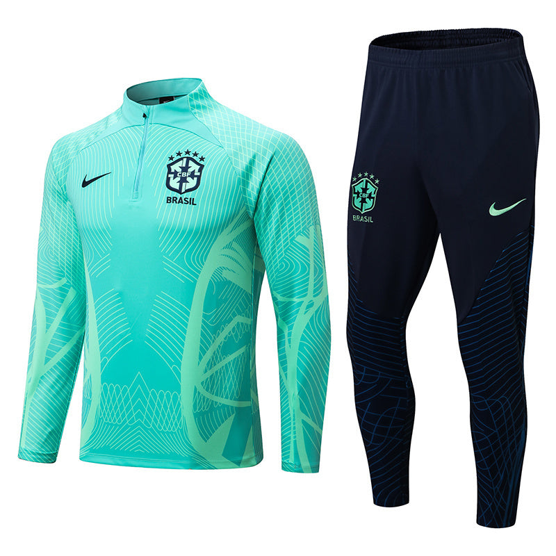Conjunto Half Ziper Seleção Brasil 2022/23 - Nike Jaqueta + Calça - Vede/Azul