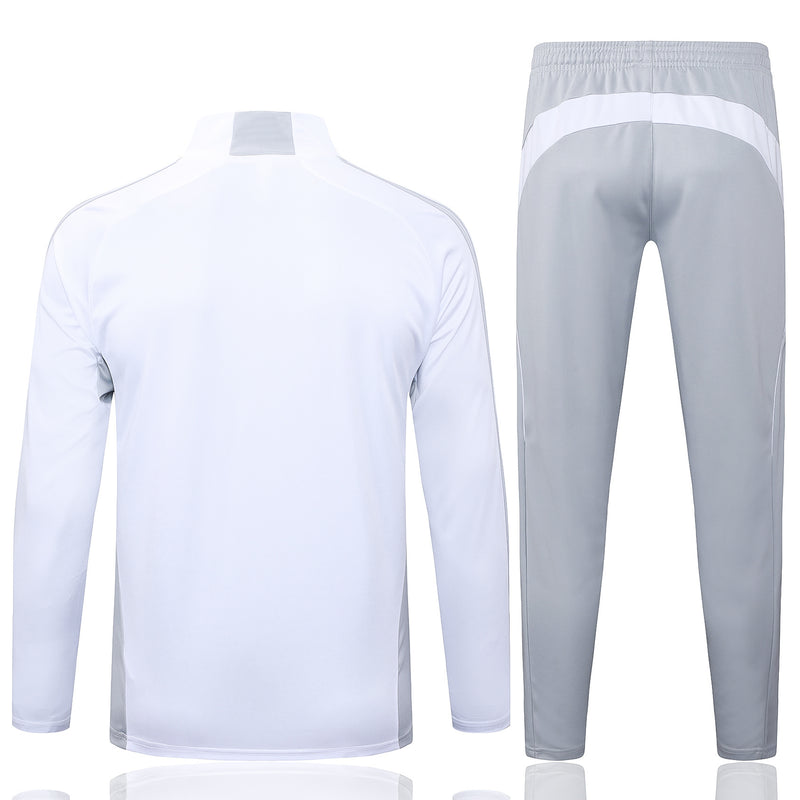 Conjunto Half Ziper Real Madrid 2025/26 - Adidas Jaqueta + Calça - Branca/Cinza