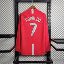 Camisa Manga Longa Pronta Entrega Manchester United Home 2007/08 - Nike Retrô Masculina - Vermelha/Branca + RONALDO N°7 + Frete Grátis