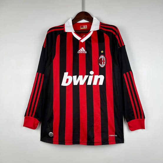 Camisa Manga Longa Milan Home 2009/10 - Adidas  Retrô Masculina - Vermelha/Preta