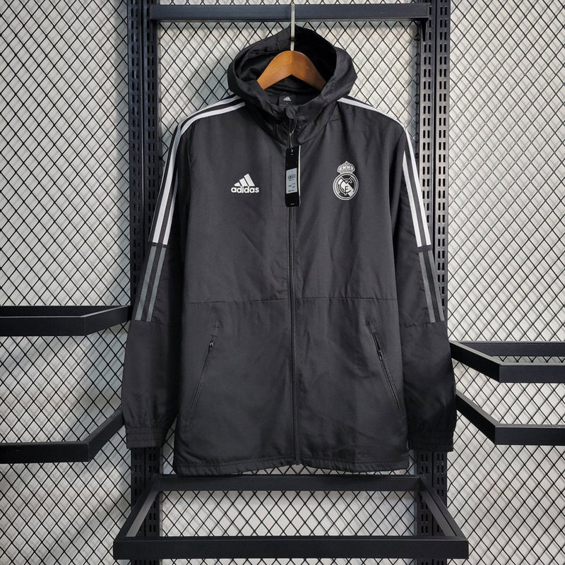 Jaqueta Corta Vento Real Madrid Adidas - Preta/Branca