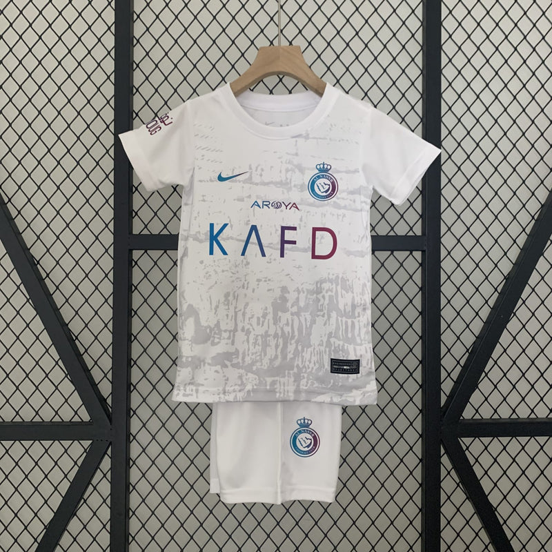 kit-conjunto-infantil-camisa-shorts-al-nassr-third-3-terceira-2023-24-nike-torcedor-masculina-masculino-azul-branco-branca-colorida-refletivel-cr7-cristiano-ronaldo-talisca-mane-kafd-aroya-arabia-saudita

