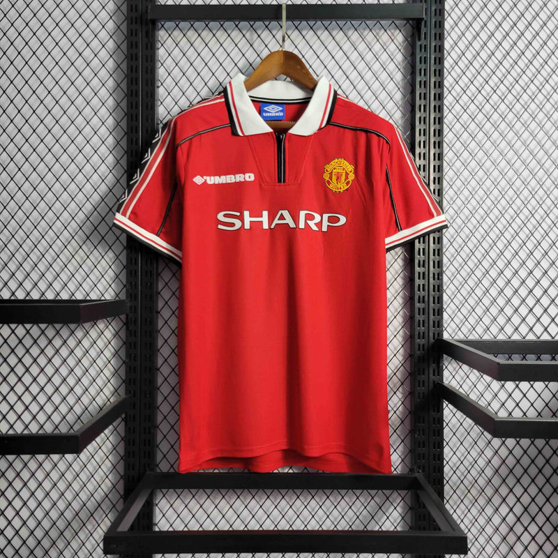 Camisa Pronta Entrega Manchester United Home 1998/99 - Umbro Retrô Masculina - Vermelha/Branca + BECKHAM N°7 + Frete Grátis