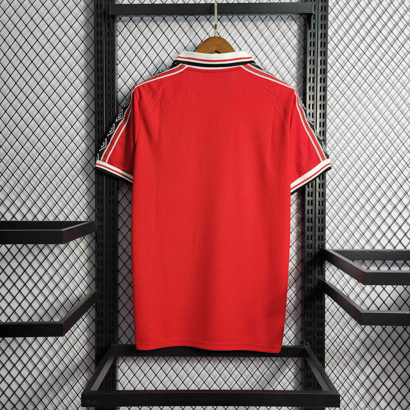 Camisa Pronta Entrega Manchester United Home 1998/99 - Umbro Retrô Masculina - Vermelha/Branca + BECKHAM N°7 + Frete Grátis