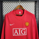 Camisa Manga Longa Pronta Entrega Manchester United Home 2007/08 - Nike Retrô Masculina - Vermelha/Branca + RONALDO N°7 + Frete Grátis